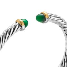 David Yurman Cable Flex Bracelet in Sterling Silver with 14K Yellow Gold and Green Onyx, 6mm