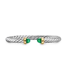 David Yurman Cable Flex Bracelet in Sterling Silver with 14K Yellow Gold and Green Onyx, 6mm 1