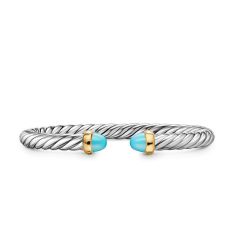 David Yurman Cable Flex Bracelet in Sterling Silver with 14K Yellow Gold and Turquoise, 6mm 1