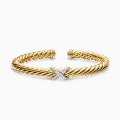 David Yurman Cablespira Flex X Bracelet in 18K Yellow Gold with Diamonds, 6mm