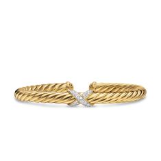 David Yurman Cablespira Flex X Bracelet in 18K Yellow Gold with Diamonds, 6mm David Yurman Cablespira Flex X Bracelet in 18K Yellow Gold with Diamonds, 6mm