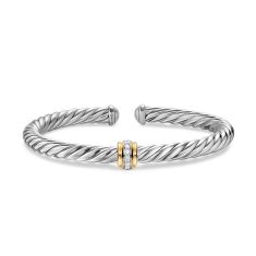David Yurman Cable Flex Center Station Bracelet in Sterling Silver with 14K Yellow Gold and Diamonds, 6mm