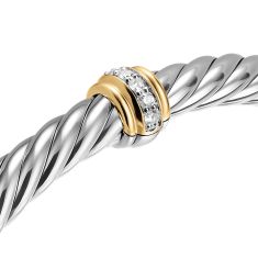 David Yurman Cable Flex Center Station Bracelet in Sterling Silver with 14K Yellow Gold and Diamonds, 6mm