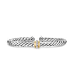 David Yurman Cable Flex Center Station Bracelet in Sterling Silver with 14K Yellow Gold and Diamonds, 6mm David Yurman Cable Flex Center Station Bracelet in Sterling Silver with 14K Yellow Gold and Diamonds, 6mm
