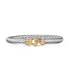 David Yurman Cable Flex Buckle Bracelet in Sterling Silver with 14K Yellow Gold and Diamonds, 6mm 1