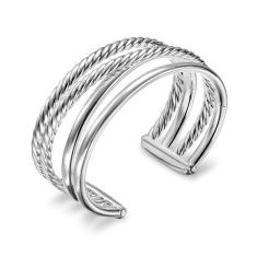 David Yurman Bold Crossover Multi Row Cuff Bracelet in Sterling Silver, 24.4mm