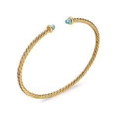 David Yurman Micro Cablespira Flex Bracelet in 18K Yellow Gold with Aquamarine, 2.6mm