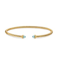 David Yurman Micro Cablespira Flex Bracelet in 18K Yellow Gold with Aquamarine, 2.6mm