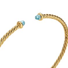 David Yurman Micro Cablespira Flex Bracelet in 18K Yellow Gold with Aquamarine, 2.6mm