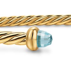 David Yurman Micro Cablespira Flex Bracelet in 18K Yellow Gold with Aquamarine, 2.6mm