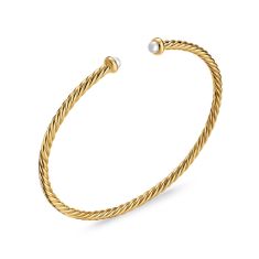 David Yurman Micro Cablespira Flex Bracelet in 18K Yellow Gold with Pearls, 2.6mm