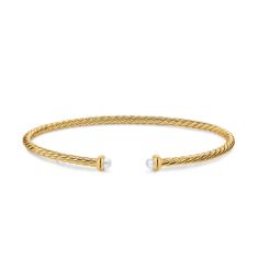 David Yurman Micro Cablespira Flex Bracelet in 18K Yellow Gold with Pearls, 2.6mm