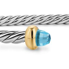 David Yurman Micro Cable Flex Bracelet in Sterling Silver with 14K Yellow Gold and Blue Topaz, 2.6mm