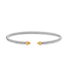David Yurman Micro Cable Flex Bracelet in Sterling Silver with 14K Yellow Gold and Citrine, 2.6mm