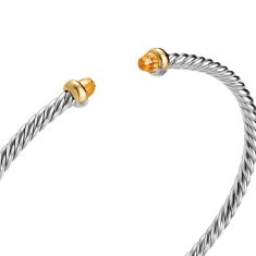 David Yurman Micro Cable Flex Bracelet in Sterling Silver with 14K Yellow Gold and Citrine, 2.6mm