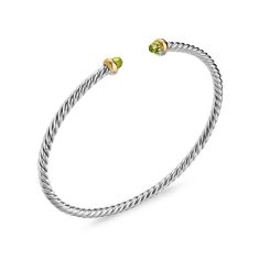 David Yurman Micro Cable Flex Bracelet in Sterling Silver with 14K Yellow Gold and Peridot, 2.6mm