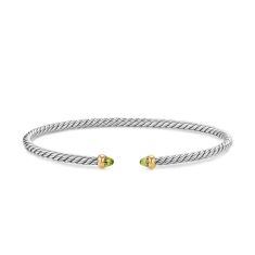 David Yurman Micro Cable Flex Bracelet in Sterling Silver with 14K Yellow Gold and Peridot, 2.6mm