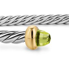 David Yurman Micro Cable Flex Bracelet in Sterling Silver with 14K Yellow Gold and Peridot, 2.6mm