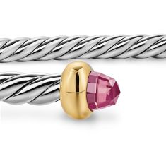 David Yurman Micro Cable Flex Bracelet in Sterling Silver with 14K Yellow Gold and Pink Tourmaline, 2.6mm