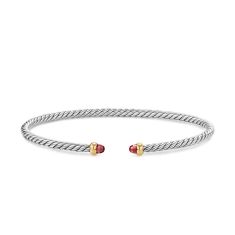 David Yurman Micro Cable Flex Bracelet in Sterling Silver with 14K Yellow Gold and Rhodolite Garnet, 2.6mm