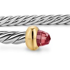 David Yurman Micro Cable Flex Bracelet in Sterling Silver with 14K Yellow Gold and Rhodolite Garnet, 2.6mm