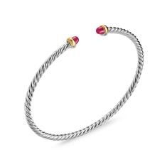 David Yurman Micro Cable Flex Bracelet in Sterling Silver with 14K Yellow Gold and Rubies, 2.6mm