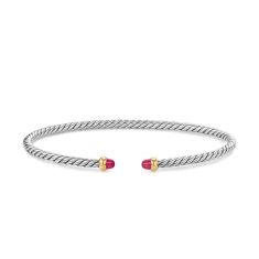 David Yurman Micro Cable Flex Bracelet in Sterling Silver with 14K Yellow Gold and Rubies, 2.6mm