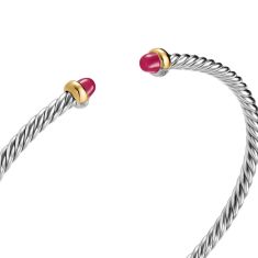 David Yurman Micro Cable Flex Bracelet in Sterling Silver with 14K Yellow Gold and Rubies, 2.6mm