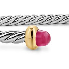 David Yurman Micro Cable Flex Bracelet in Sterling Silver with 14K Yellow Gold and Rubies, 2.6mm