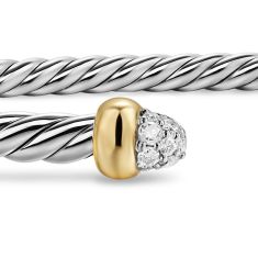 David Yurman Micro Cable Flex Bracelet in Sterling Silver with 14K Yellow Gold and Diamonds, 2.6mm