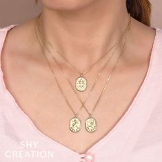 Shy Creation Diamond Accent 14k Yellow Gold Zodiac Gemini Twins Star Pendant Necklace
