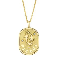 Shy Creation Diamond Accent 14k Yellow Gold Zodiac Pisces Fish Star Pendant Necklace 1
