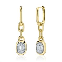 Shy Creation 3/8ctw Baguette Diamond 14k Yellow Gold Drop Earrings 1