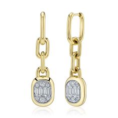 Shy Creation 1ctw Baguette Diamond 14k Yellow Gold Drop Earrings 1