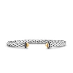 Men's David Yurman Cable Cuff Bracelet in Sterling Silver with 14K Yellow Gold and Black Diamonds, 6mm 1