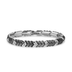 image of Men's David Yurman Chevron Link Bracelet in Sterling Silver with Black Diamonds, 7.6mm with sku:B35187MSSABD