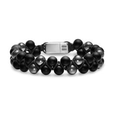Men's David Yurman Spiritual Beads Two Row Woven Bracelet in Black Onyx, Hematine, Black Nylon and Sterling Silver, 8mm 1