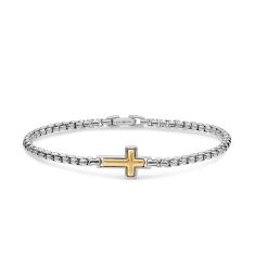 Men's David Yurman Cross Station Bracelet in Sterling Silver with 14K Yellow Gold, 3.6mm 1