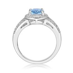 Genuine Blue Topaz and White Topaz Halo Sterling Silver Ring