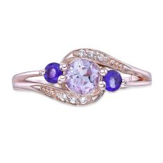 Three-Stone Amethyst and White Topaz Rose Gold-Plated Ring