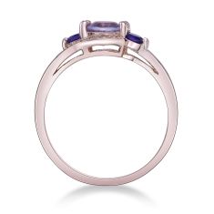 Three-Stone Amethyst and White Topaz Rose Gold-Plated Ring
