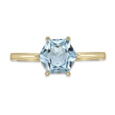 Hexagon Sky Blue Topaz Solitaire Gold-Plated Ring