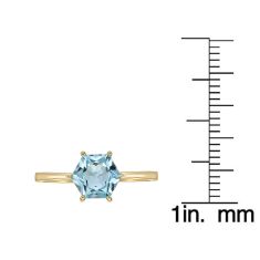Hexagon Sky Blue Topaz Solitaire Gold-Plated Ring