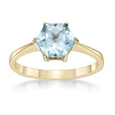 Hexagon Sky Blue Topaz Solitaire Gold-Plated Ring 1