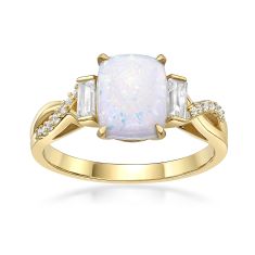Created Opal and Created White Sapphire Yellow Gold-Plated Ring