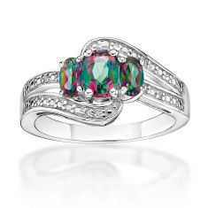 Mystic Topaz and Created White Sapphire Three-Stone Sterling Silver Ring