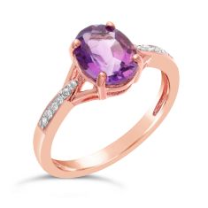 Oval Amethyst and Diamond Accent Rose Gold Plated Ring 1
