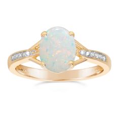 Oval Created Opal and Diamond Accent Rose Gold Plated Ring