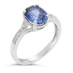 Oval Created Sapphire and Diamond Accent Sterling Silver Ring 1