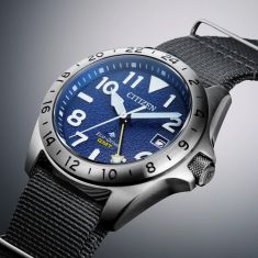 Citizen Eco-Drive Promaster Land GMT Blue Dial Grey Nylon Watch 39.5mm - BJ7150-09L